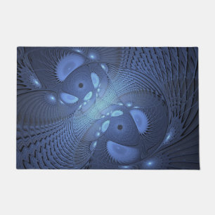 Felpudo Resumen moderno Arte Fractal Dusk Azul trendy
