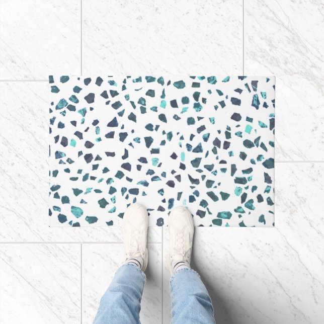 Felpudo Resumen moderno Marble Turquesa Terrazzo (Interior)