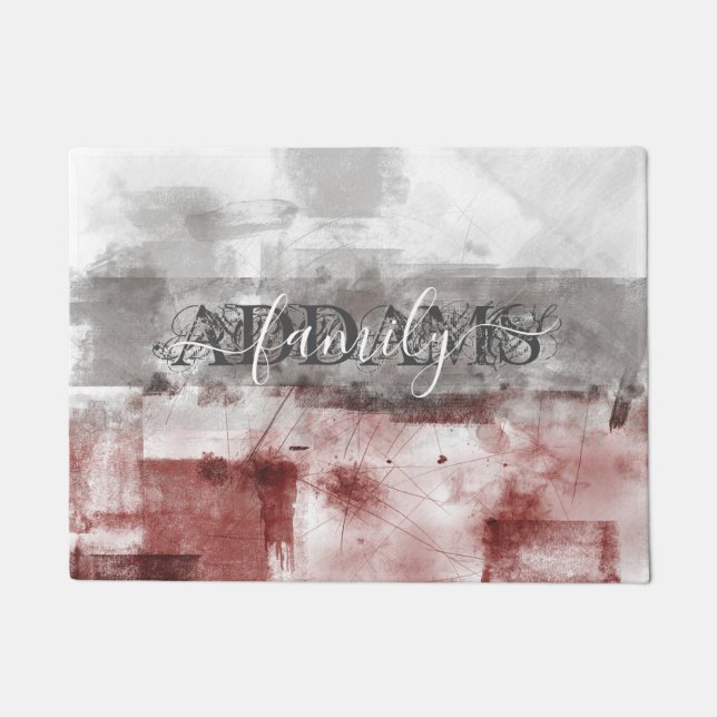 Felpudo Resumen Monograma de la familia blanca gris borgoñ (Anverso)