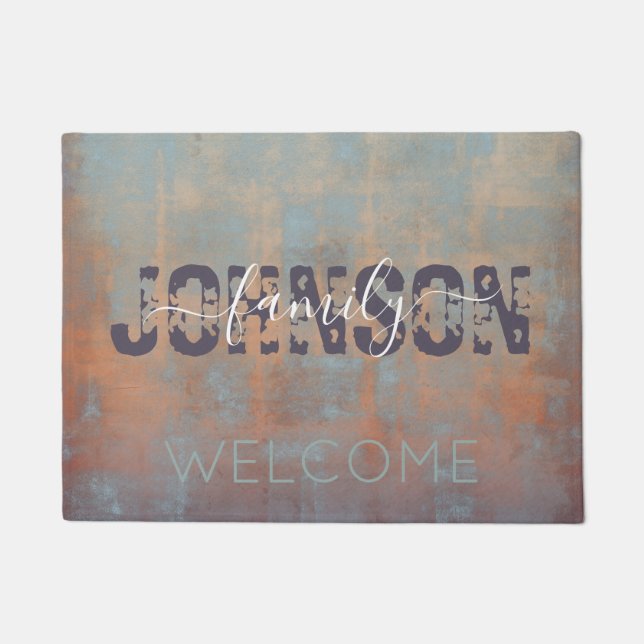 Felpudo Resumen Monograma familiar rústico púrpura de óxid (Anverso)