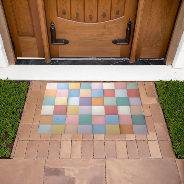 Felpudo Resumen Patrón de pared de mosaico Pastel (Exterior)