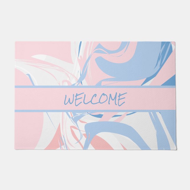 Felpudo Resumen personalizado de Swift Blue White Pink Mar (Anverso)