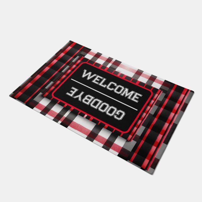 Felpudo Resumen Red Black Plaid Moderno Colección (Angular)