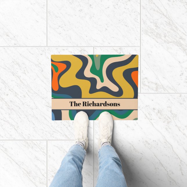 Felpudo Resumen Retro Liquid Swirl Groovy Personalizado (Interior)