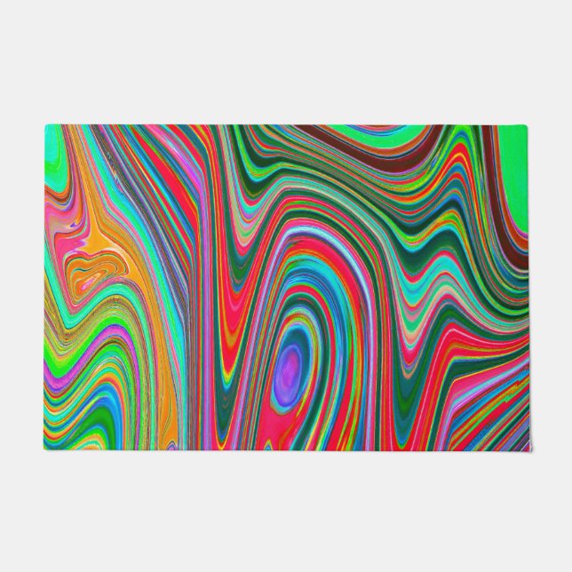 Felpudo Resumen Trippy Red, Verde y Azul Arte Groovy (Anverso)