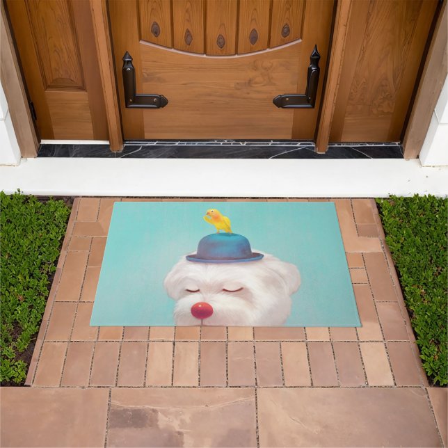 Felpudo Retrato de perro de payaso meditativo (Exterior)