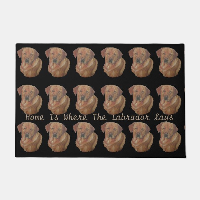 Felpudo retrato de perro labrador amarillo retreiver lema  (Anverso)