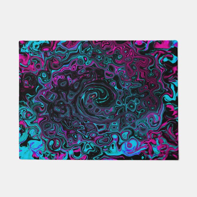 Felpudo Retro Aqua Magenta y Black Abstract Swirl (Anverso)