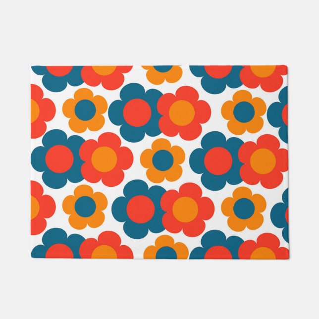Felpudo Retro Flor Colorido Abstracto Boho Entrada (Anverso)