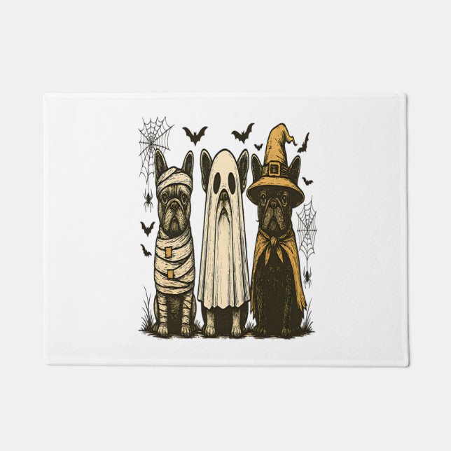 Felpudo Retro Halloween Fantasma Bulldog francés Gótico Pn (Anverso)