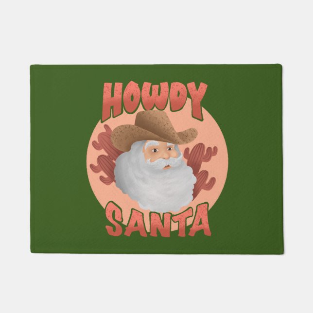 Felpudo Retro Howdy Santa Rustic Cowboy Navidades (Anverso)