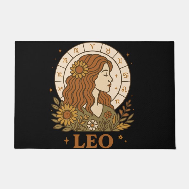 Felpudo Retro Leo Zodiac Boho Floral Astrology (Anverso)
