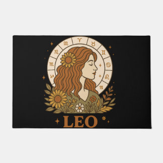 Felpudo Retro Leo Zodíaco Boho Floral Astrología