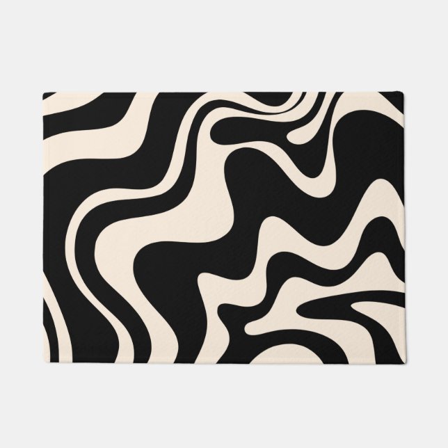 Felpudo Retro Liquid Swirl Abstract Pattern Black Cream (Anverso)