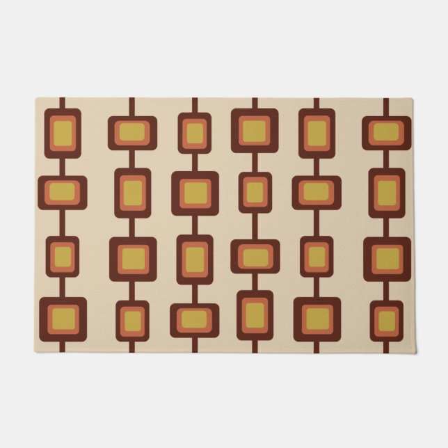 Felpudo Retro Los años 1960 Redondeado Cuadrados Naranja A (Anverso)