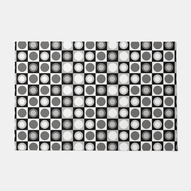 Felpudo Retro MCM Patrón geométrico Blanco negro (Anverso)