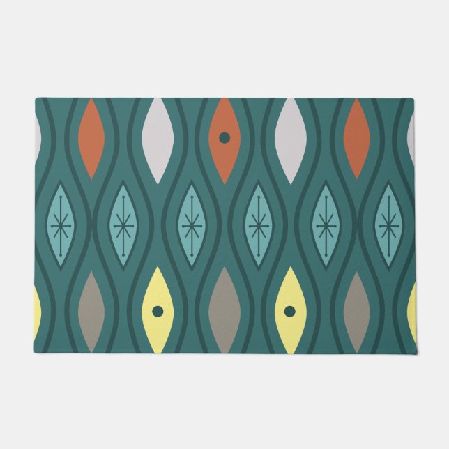 Felpudo Retro Mid Century Líneas onduladas modernas Verde  (Anverso)