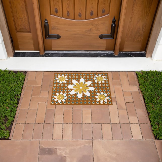 Felpudo Retro mínimo de flores Earthy Brown (Exterior)
