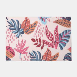 Felpudo Retro Pink & Blue Tropical Leaf Pattern Outdoor