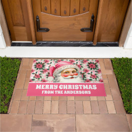 Felpudo Retro Rosa Santa Claus Navidades Floral Plaid