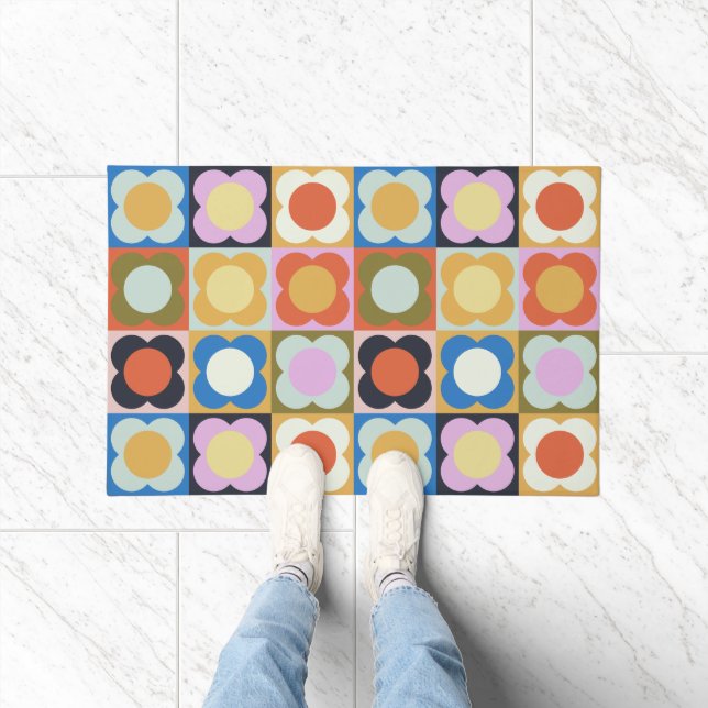 Felpudo Retro Scandi Style Flowers - Scandinavian pattern  (Interior)