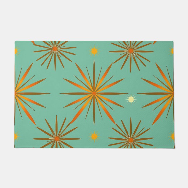 Felpudo Retro Teal Orange Starburst Pattern (Anverso)