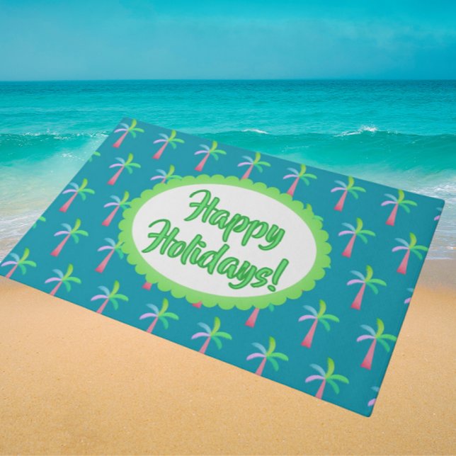 Felpudo Retro Tropical Personalized Tropical Palms Holiday (For holidays or anytime…personalize it!)