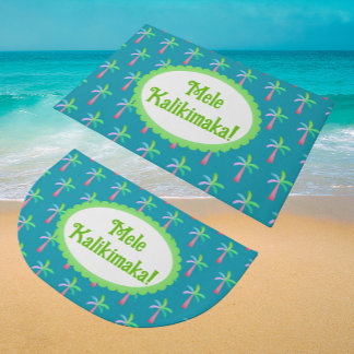 Felpudo Retro Tropical Personalized Tropical Palms Holiday