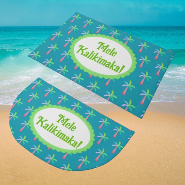 Felpudo Retro Tropical Personalized Tropical Palms Holiday (Fun tropical doormats. For Christmas or anytime…personalize it!)