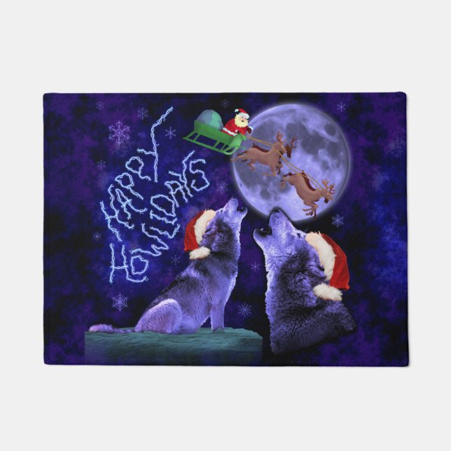 Felpudo Retruécano divertido Howlidays feliz del lobo del (Anverso)