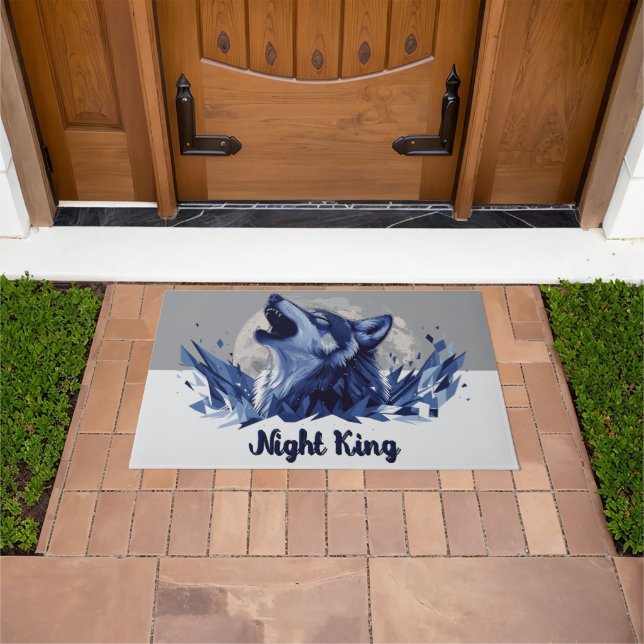Felpudo Rey de la noche - Lobo aullante con la luna (Exterior)