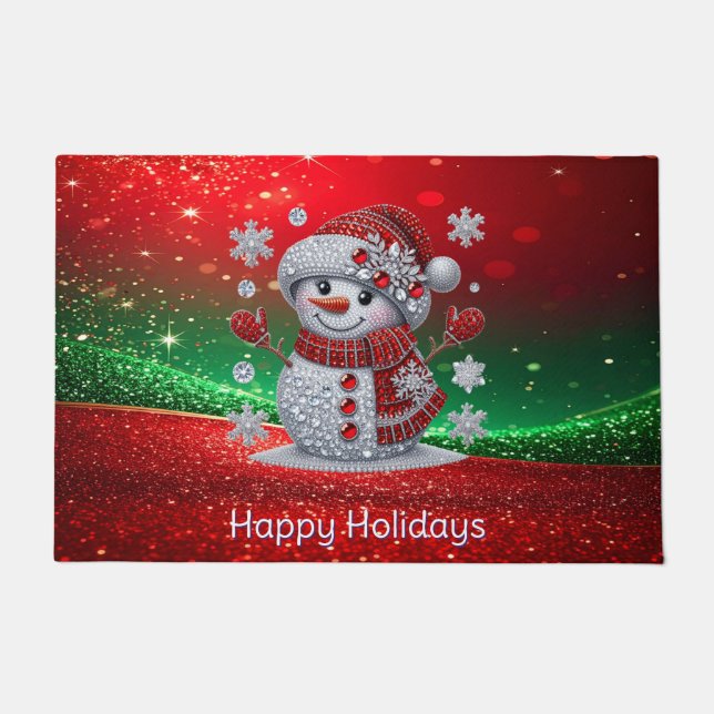 Felpudo Rhinestones Snowman Holiday Doormat (Anverso)