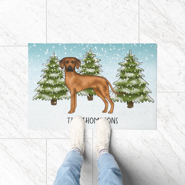 Felpudo Rhodesian Ridgeback Con Nombre Bosque Invernal Nev (Interior)