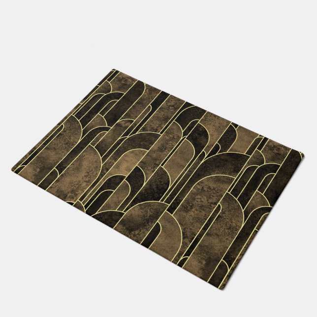 Felpudo Rich Brown and Gold Art Deco Pattern (Angular)