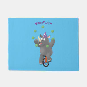 Felpudo Rinocerontes divertidos y lindos en monociclo