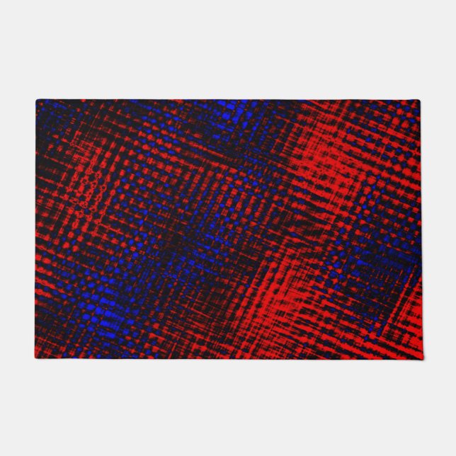 Felpudo Riscos vermelhos cruzados e fundo azul? (Anverso)