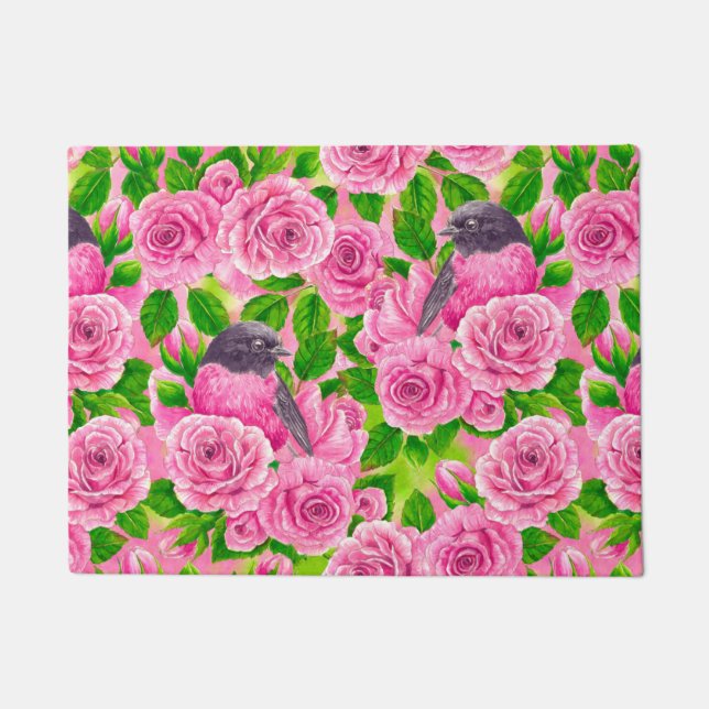 Felpudo Robin rosado y rosas (Anverso)