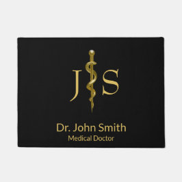 Felpudo Rod of Asclepius Medical Classy Gold sobre negro
