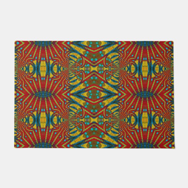 Felpudo Rojo amarillo azul turquesa Boho tribal multicolor (Anverso)