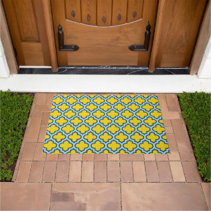 Felpudo Rojo azul amarillo y bebé, Entramado, Quatrefoil