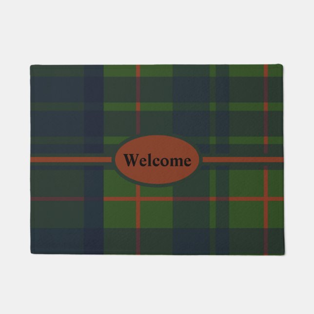Felpudo Rojo Azul Verde Tartán Plaid Scottish Plaid (Anverso)
