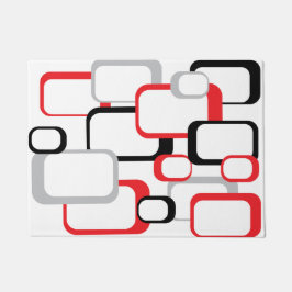 Felpudo Rojo negro gris vintage retro cuadrado blanco