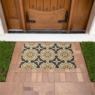 Felpudo Rojo Oliva Verde Negro Amarillo Ocre Arte Tribal
