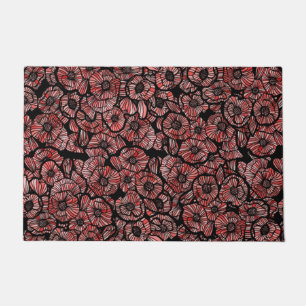 Felpudo Rojo Poppies Moda Flor Patrón Tinta Poppy