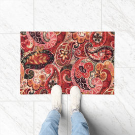 Felpudo Rojo, Rosa y Negro Vintage Paisley Floral