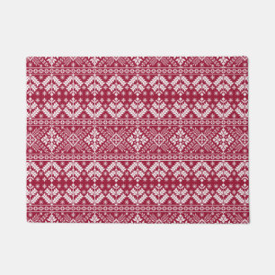 Felpudo Rojo y Blanco Copo de Nieve y Floral Fair Isle Nav