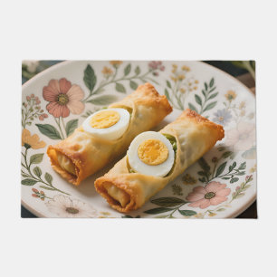 Felpudo Rollitos de Huevo Crujientes en Plato Floral