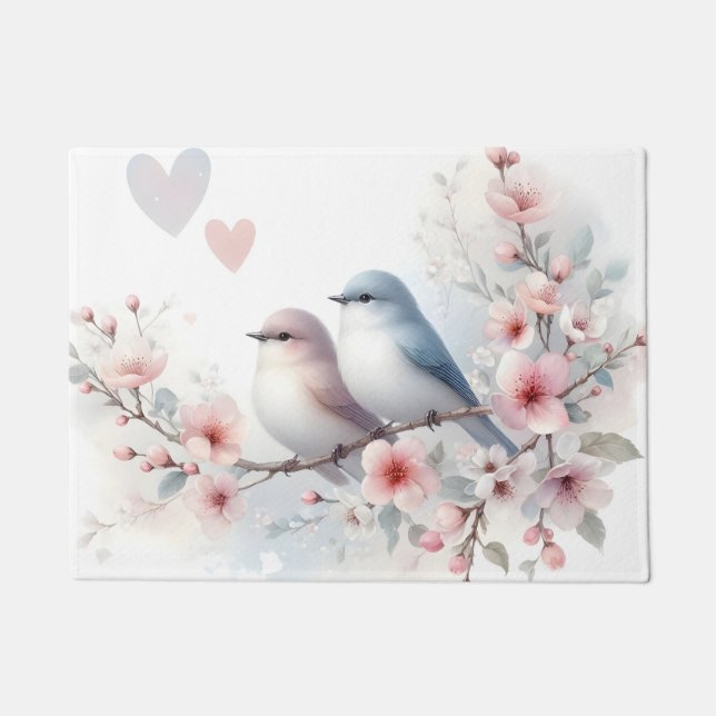 Felpudo Romantic Love Birds Cherry Blossom Branch (Anverso)