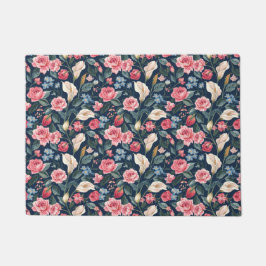 Felpudo Romantic Navy Blue Floral Garden Pattern