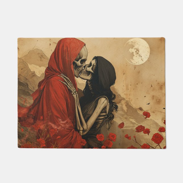 Felpudo Romantic vintage Death Kiss Skeleton in love (Anverso)